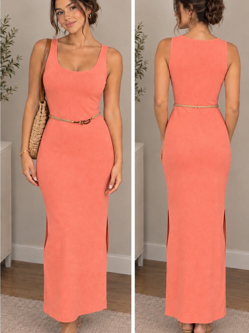Michael Kors Coral Scoop Neck Maxi Dress
